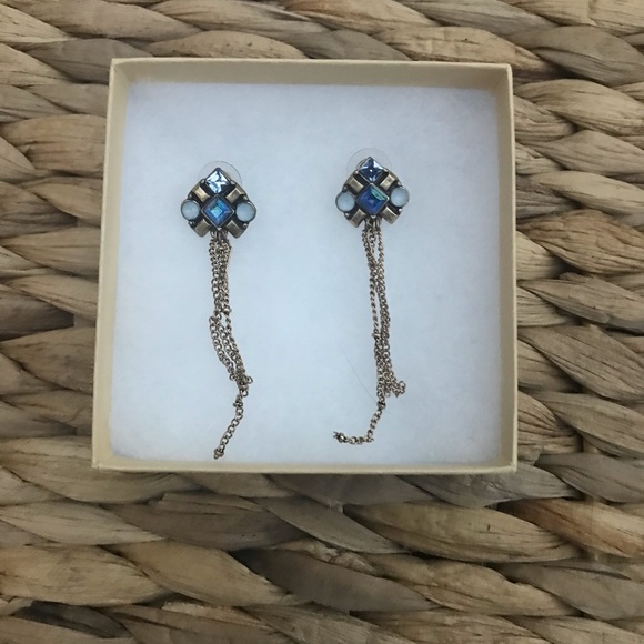 Urban Outfitters Gold & Blue Gem Chain Dangle Earrings - Picture 2 of 5